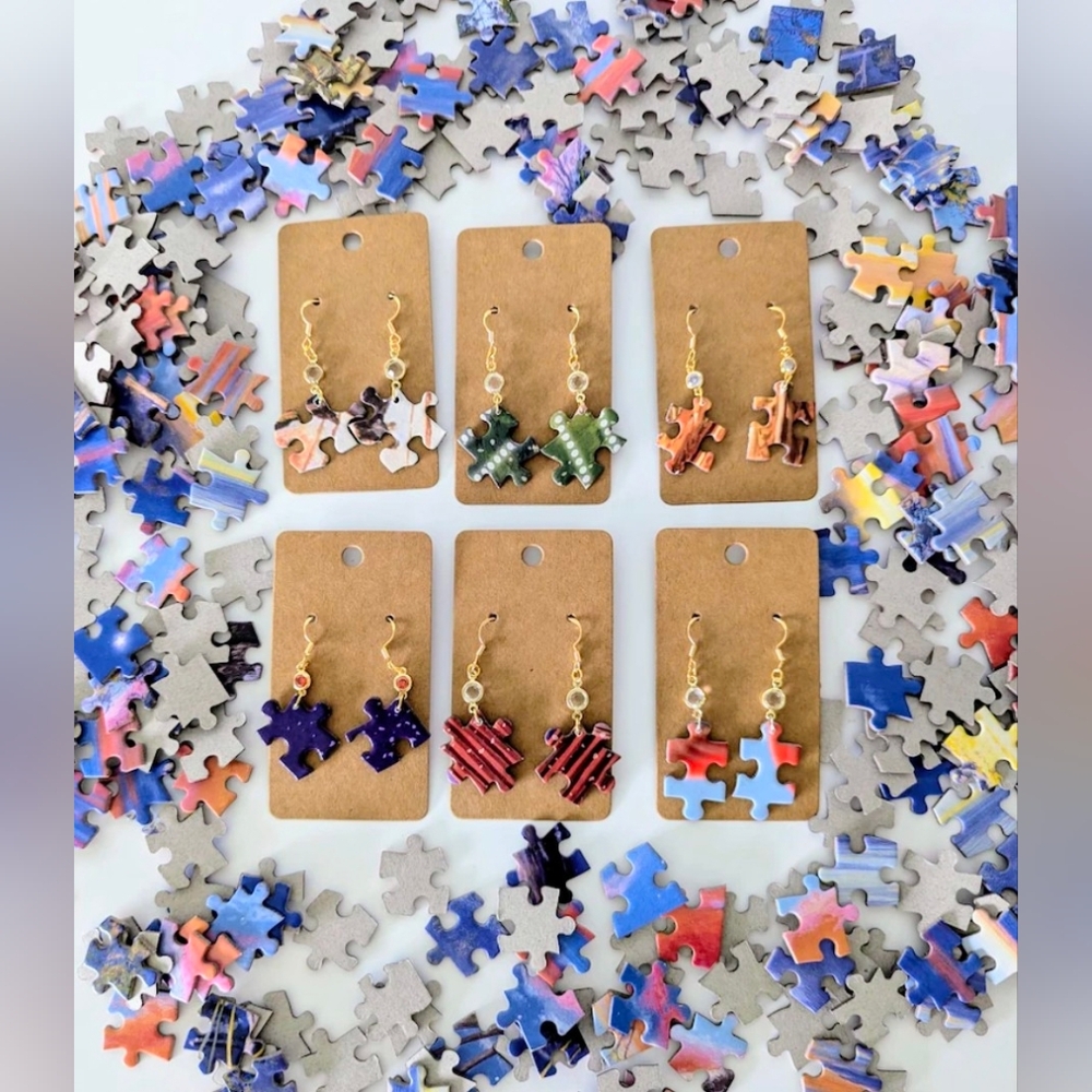 Handmade Colorful Puzzle Piece Earrings
